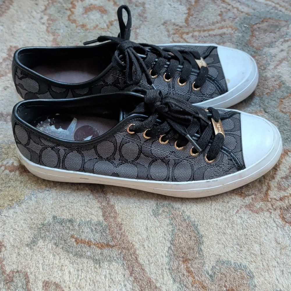 Coach Empire Black Signature Canvas Low-Top Sneakers with White Toe